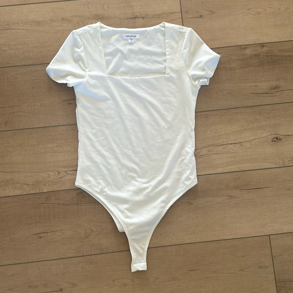 Block Neck White Bodysuit